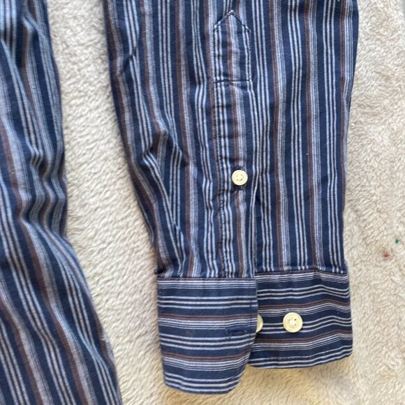 Eddie Bauer Mens Shirt Large Striped Button Down Long Sleeve Casual Classic Blue - Picture 9 of 12